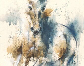 Original and Modern Painting on Canvas of an Expressive Galloping Horse