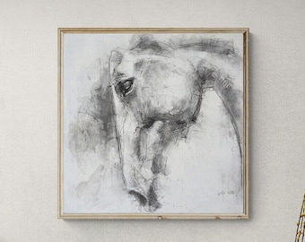 Graphite Art Painting of a Horse Head in Black and White