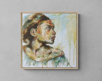 Original Acrylic Young Women Painting from an Eugène Delacroix's painting