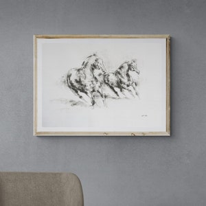 Original Charcoal Drawing of two Horses which impose themself for hierarchy image 1