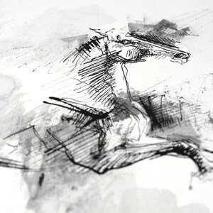 Original Black Ink Art Painting of an Expressive Galloping Horse image 3