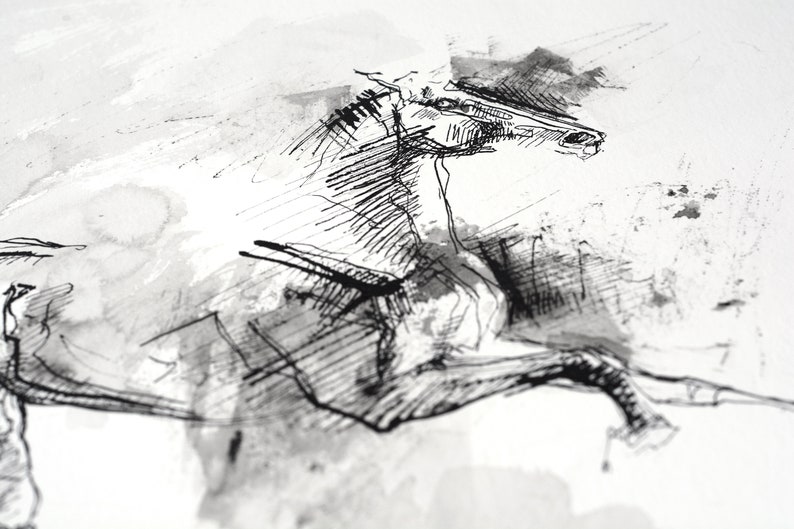 Original Black Ink Art Painting of an Expressive Galloping Horse image 3