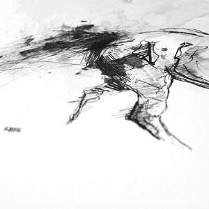 Original Black Ink Art Painting of an Expressive Galloping Horse image 2