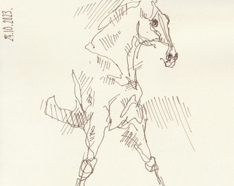 Kleine originele kunsttekening op papier van een paard