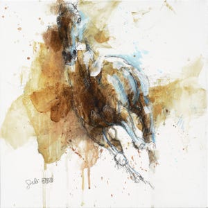 Original and Modern Acrylic & Chalk Painting of Galloping Polo Horse
