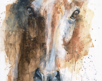 Original and Modern Acrylic & Chalk Painting of a Horse Head