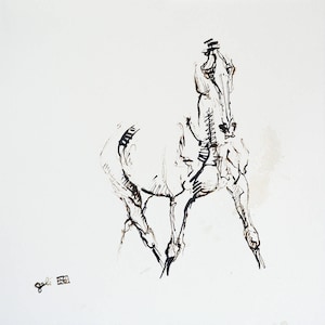 Modern Original Fine Art Drawing of a Dressage Horse on Paper