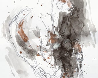 Small Fine Art Painting on Paper of a Galloping Horse in Mixed Media