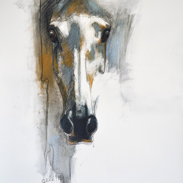 Alert XII  - Original Horse Pastels and Black Chalk Drawing