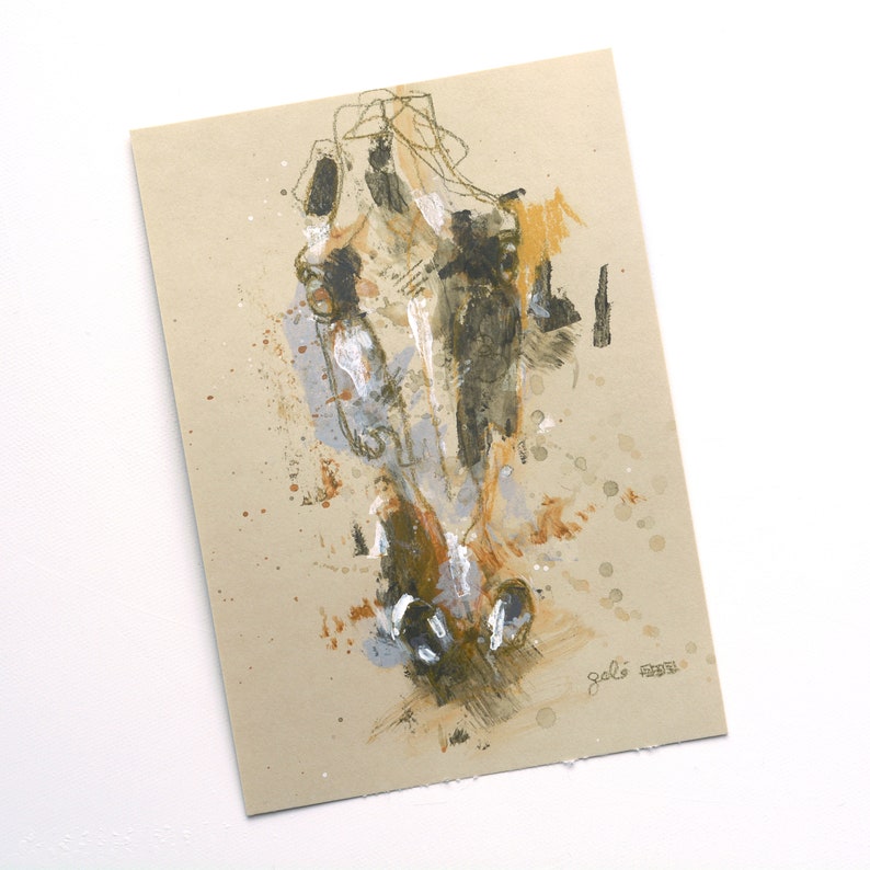 Pencil, Acrylic & Watercolor Painting on natural colored paper of a horse head image 2