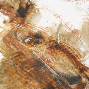 Original Ocher Mixed Media Art Painting of an Expressive Arabian Trotting Horse image 3