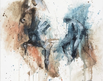 Original and Modern Acrylic & Chalk Painting of Dressage Horse