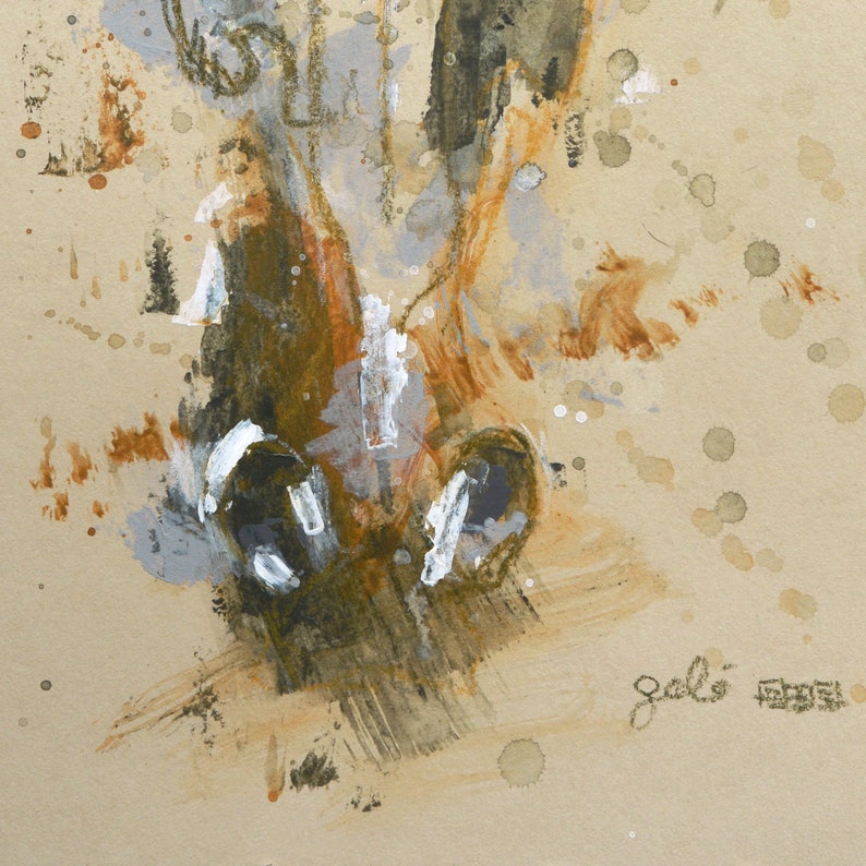 Pencil, Acrylic & Watercolor Painting on natural colored paper of a horse head image 4