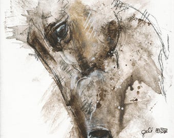 Small Acrylics Painting of a Horse Head Contemporary Original Fine Art