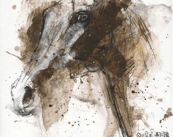 Small Acrylics Painting of a Horse Head Contemporary Original Fine Art