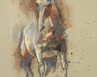 Equine Painting of a Rearing Up Horse with Pastels