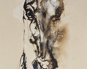 Sepia Ink Drawing on Paper of Horse Head