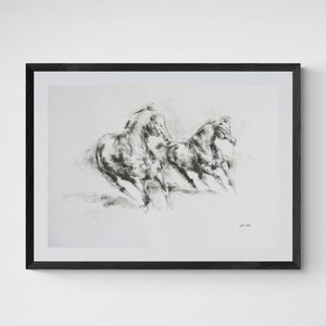 Original Charcoal Drawing of two Horses which impose themself for hierarchy image 6