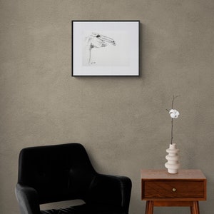 Origineel Black Ink Fine Art schilderij van een expressief paardenhoofd afbeelding 4