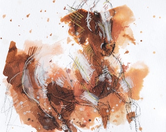 Art Painting of a Galloping Horse with Watercolor