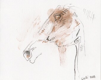 Pencil Horse Head Original Art Drawing on Paper