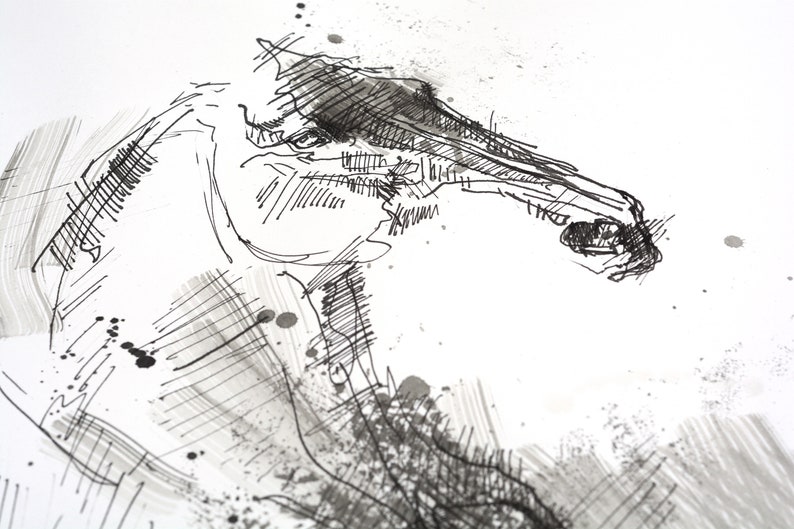 Black ink painting of an expressive galloping horse in motion image 2