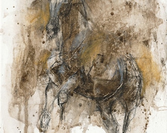 Small Acrylics Painting of Galloping Horse Contemporary Original Fine Art
