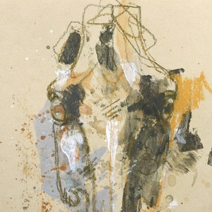 Pencil, Acrylic & Watercolor Painting on natural colored paper of a horse head image 3