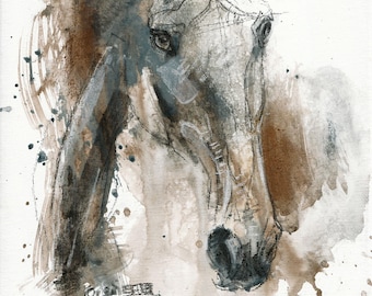 Small Acrylics Painting of a Horse Head Contemporary Original Fine Art