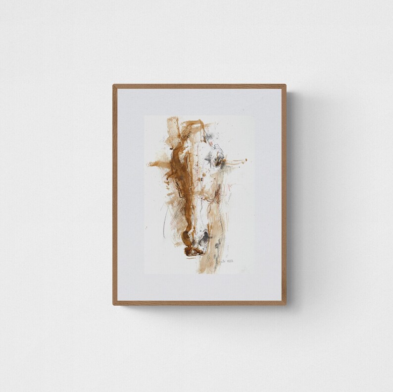 Small Fine Art Painting on Paper of a Horse Head in Mixed Media zdjęcie 1