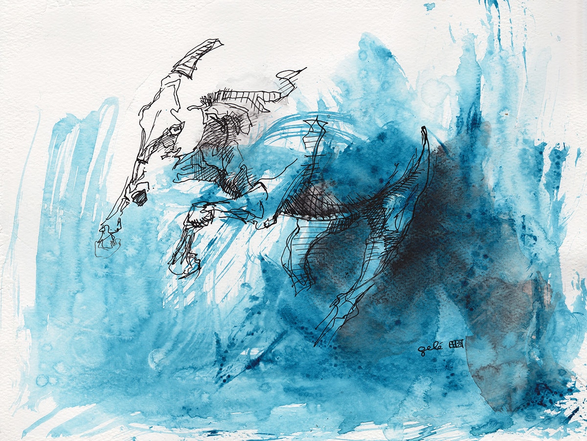 Original Acrylic, Ink and Pen Painting of a Horse in Motion