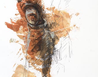 Small Fine Art Painting on Paper of a Horse Eye in Mixed Media