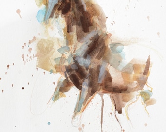 Art Painting of a Galloping Horse with Watercolor and Pencils