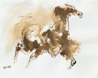 Disegno a penna e seppia inchiostro di un cavallo, poco originale e contemporaneo di un lavoro di artista