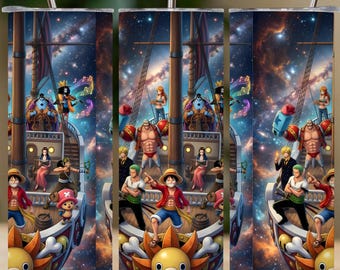 Adesivo para copo térmico estilo mangá com piratas do anime One Piece (download digital)