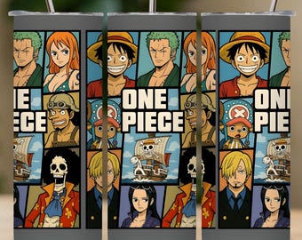 Adesivo para copo térmico One Piece Anime Pirata PNG – Design para sublimação de copo fino de 20 oz (Download digital)