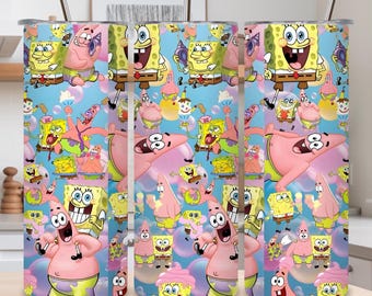 Adesivo PNG para copo térmico do Bob Esponja, design para copo térmico fino de 20 oz (download digital)
