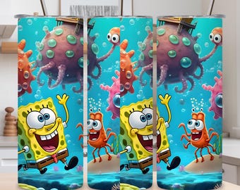 Adesivo para copo térmico do Bob Esponja | Design por sublimação para copo térmico fino de 590ml (Download digital)