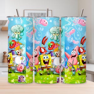 Envoltorio para vaso de Bob Esponja / Divertido personaje de dibujos animados, 20 oz, delgado, PNG (descarga digital)