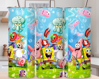 Sponge Bob Tumbler Wrap | Lustige Comicfigur, 20 Unze Skinny PNG (Digital Download)