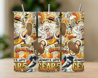 Adesivo PNG para copo térmico estilo pirata de anime: Monkey D. Luffy Gear 5 - Design para sublimação (Download digital)