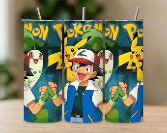 Copos infantis inspirados em Pokémon | Copos do Ash e do Pikachu | Lembrancinhas para festa temática de anime | Copos personalizados com desenhos animados | Presente de aniversário para crianças