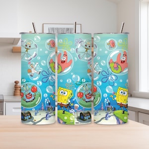 Adesivo para copo térmico do Bob Esponja | Design por sublimação para copo térmico fino de 590ml (Download digital)