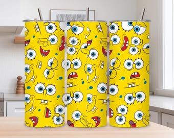 Adesivo para copo térmico do Bob Esponja | Design por sublimação para copo térmico fino de 590ml (Download digital)