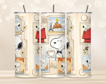 Copo térmico Snoopy Azul de 590ml com canudo | Copo de aço inoxidável com desenho animado dos Peanuts