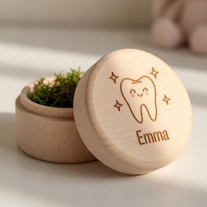Personalisierte Babyzahnbox aus Holz | Kindergeschenk mit eingravierter kleiner Maus