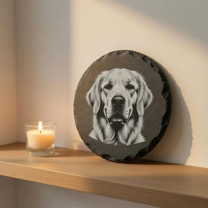 Personligt graverat husdjursporträtt i skiffer | Hund-/kattminnesmärke | Kondoleansgåva för ett förlorat husdjur | Lasergraverat foto