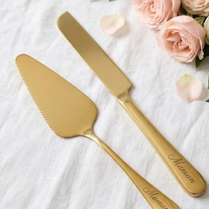 Spatule Pelle à Tarte Gravée Prénom | Set 2 Ustensiles Pâtisserie Inox Doré | Cadeau Pâtissière Fête des Mères Mariage