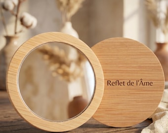 Personalized Bamboo Pocket Mirror | Custom Engraved Compact Mirror | Bridesmaid Gift | Flower Girl Proposal | Laser Engraved Wood Makeup
