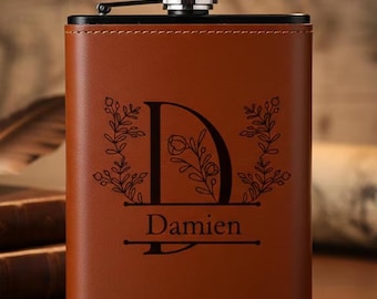 Flasque Whisky Cuir Personnalisée | Gravure Prénom Logo |  Cadeau Homme Mariage Témoin Chasse